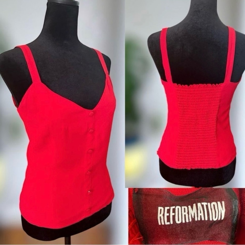 Reformation Cherry Red Bells Tank Top Shirt, Size 10 Large